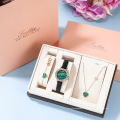 Top Fine Women's Fashion Watch Set with Small Dial Green Watch Bracelet Necklace + Gift Box Luxury Jewelry Gift Set For Ladies